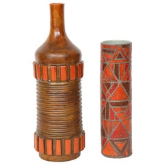 Alvino Bagni Orange, Brown Ceramic Vase