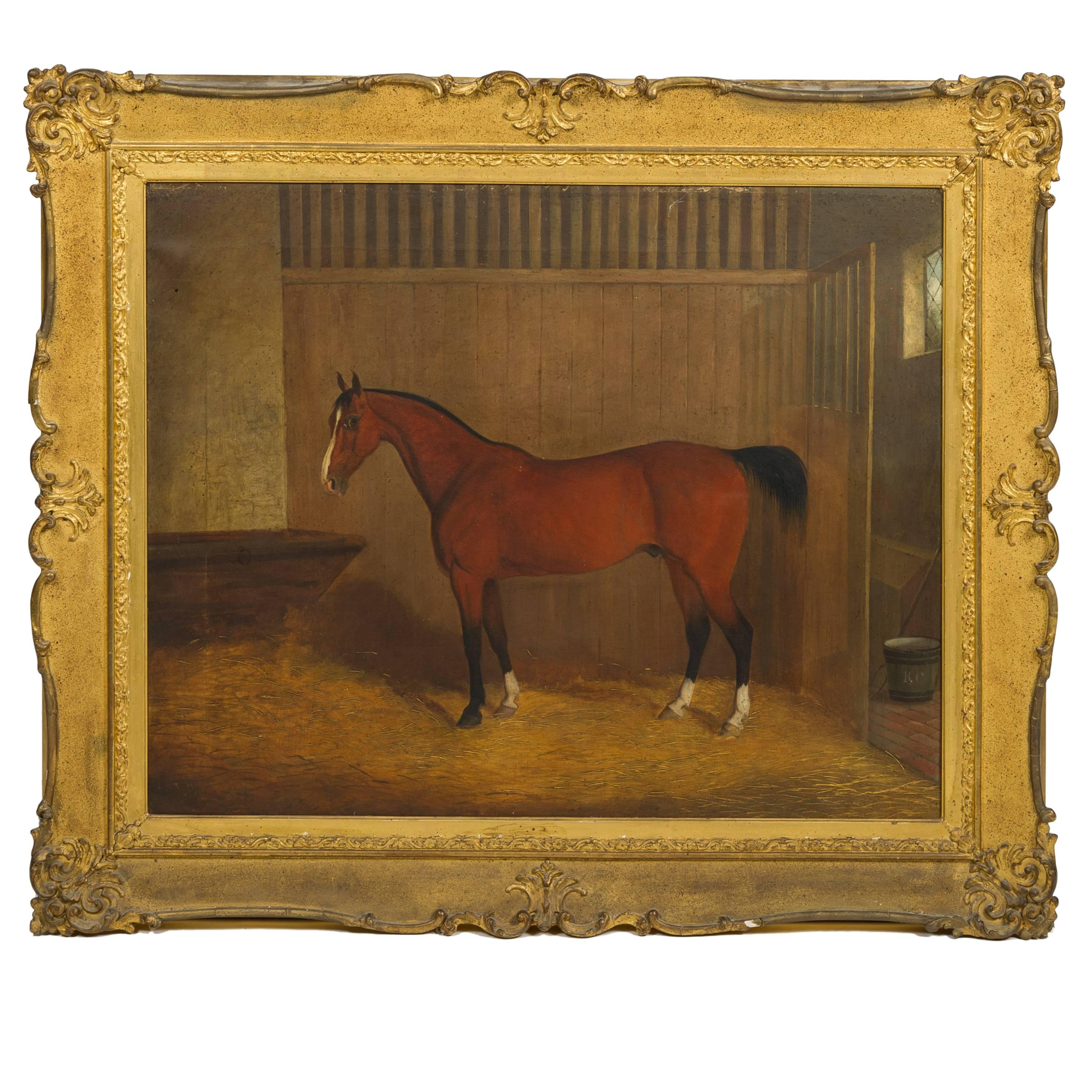 19th Century Oil Painting of a Horse in the Stables