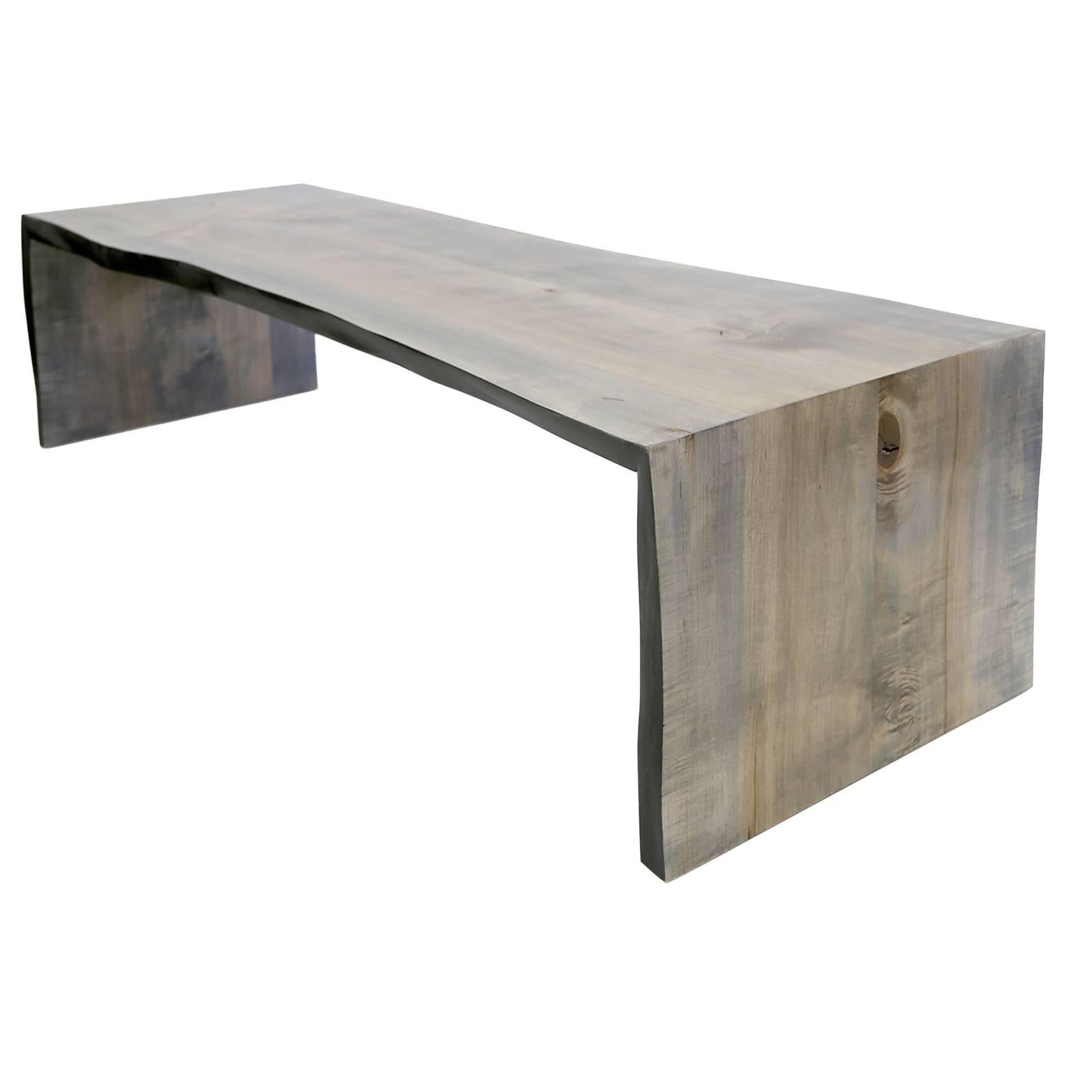 Sentient Folded Maple Slab Live Edge Coffee Table with Driftwood Finish For Sale