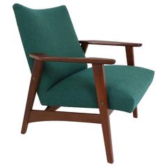 Danish Design Teak Wood and Wool Lounge Chair, 1960s