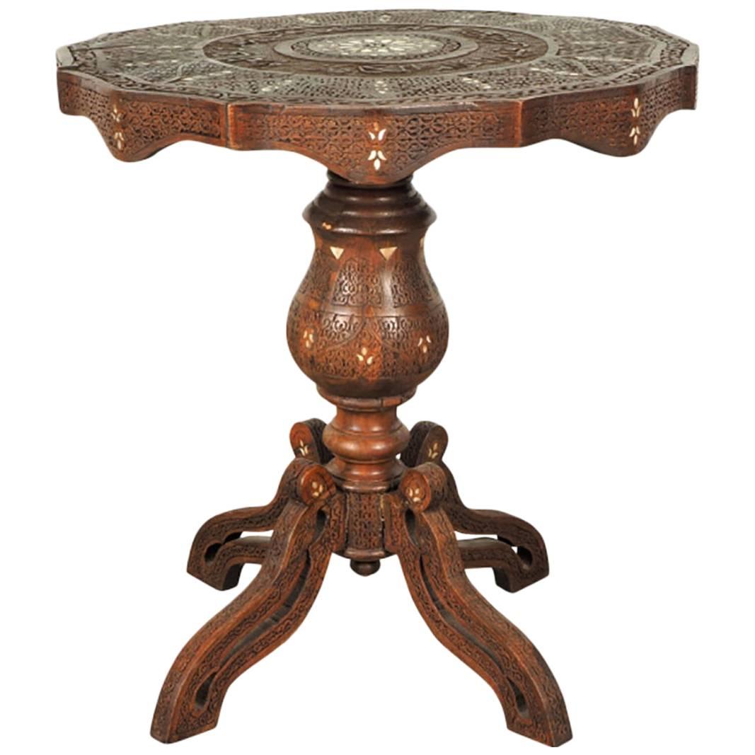 Indian Carved and Inlaid Occasional Table