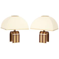 Mid-Century Modern Pair of Italian Red and Brass Lamps Attributed to Romeo Rega