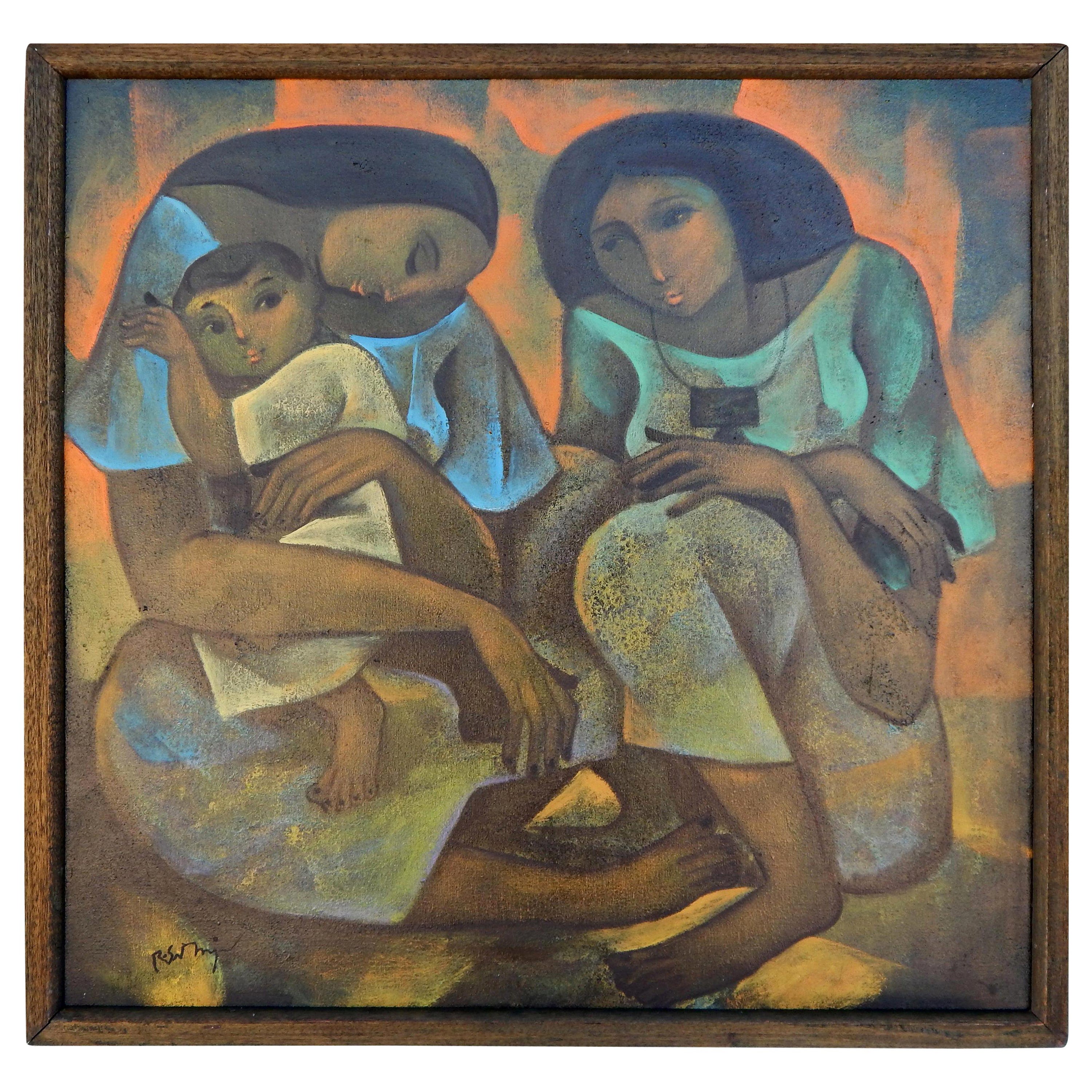 Roger San Miguel Philippines Painting, Women and Child