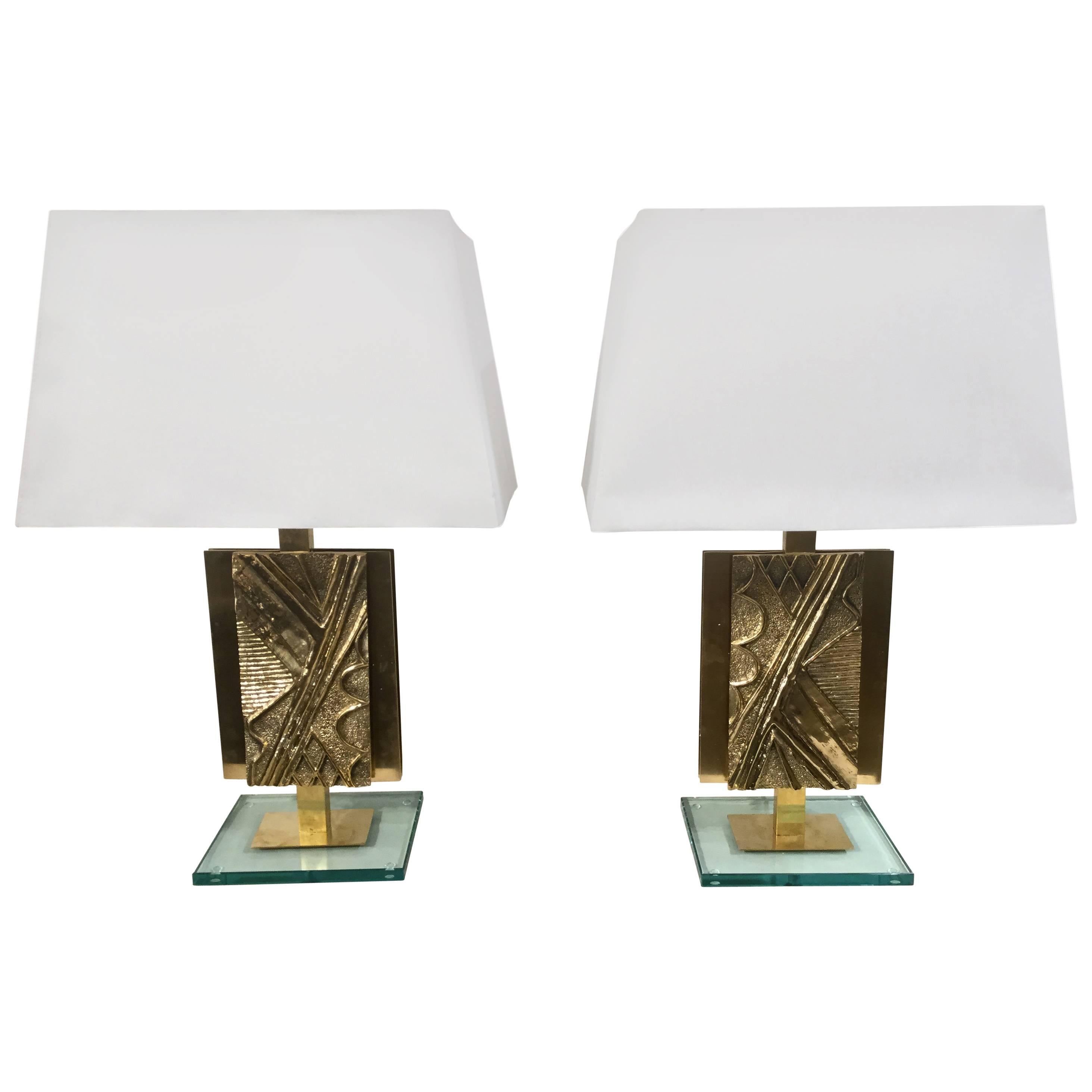 Pair of ITable Lamps in Bronze, Italy 1980s For Sale