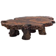 Californian Redwood Coffee Table with Amber Inlay, 1960s