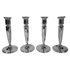 Set of Four Tiffany Art Deco Sterling Silver Candlesticks 12