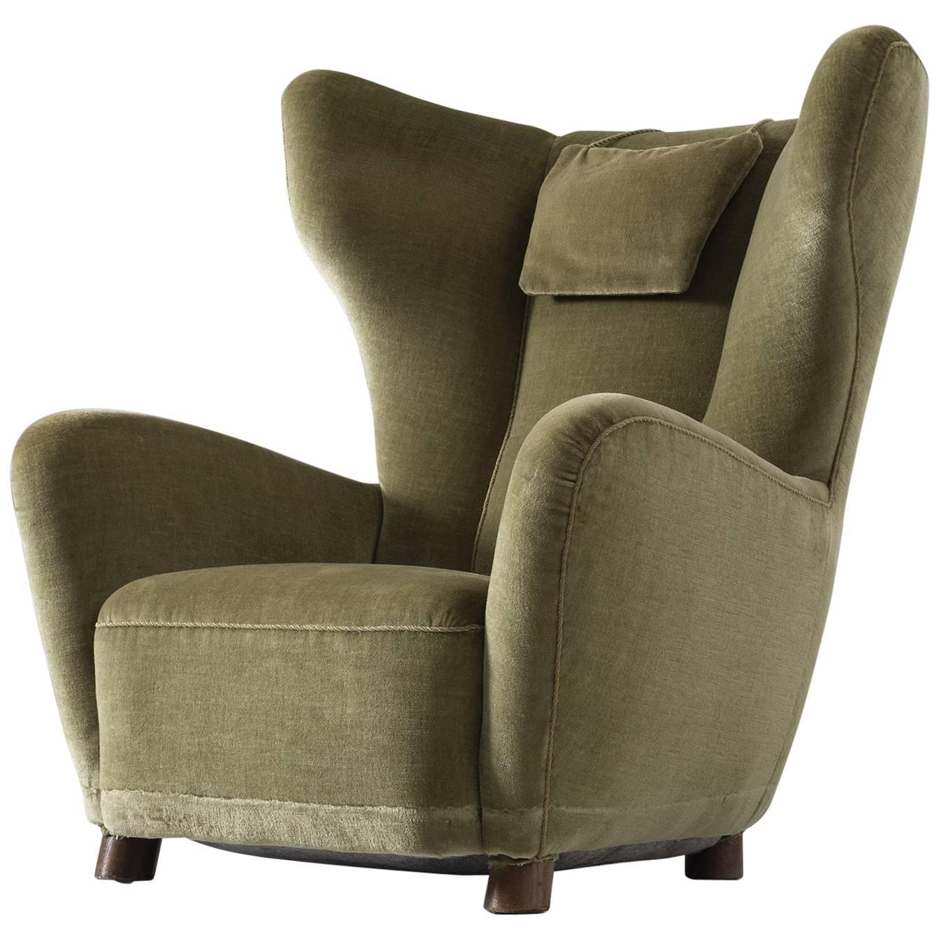 Danish Lounge Chair in Green Velvet