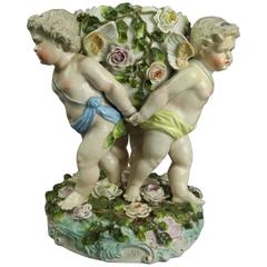 German Figural Meissen Schierholz Porcelain Compote with Cherubs and Flowers