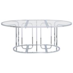 Three-Part Chromium Steel Framed Glass Dining Table, 1970s