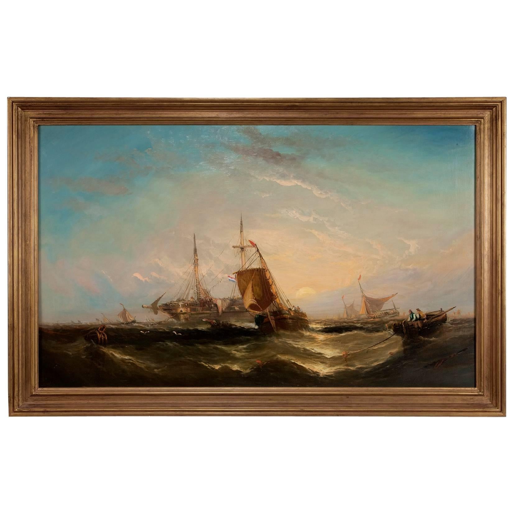 Victorian Sea Painting with Ships For Sale