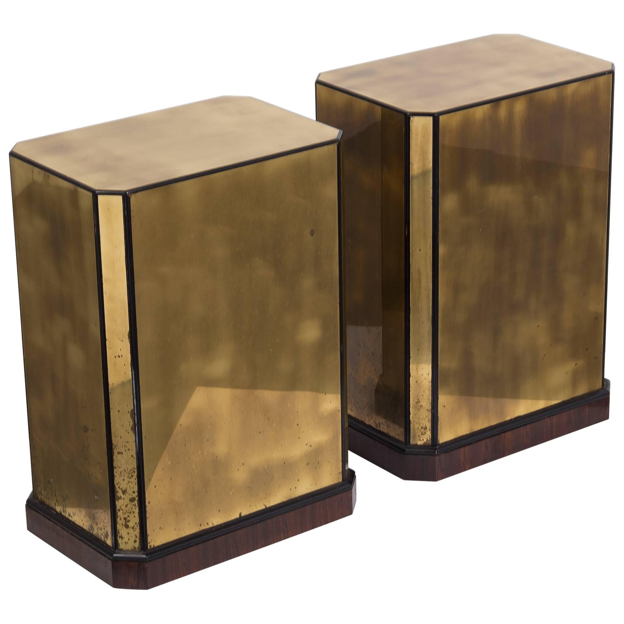 Pair of Brass Veneered Drexel Designed Table Bases/Pedestals, 1970s