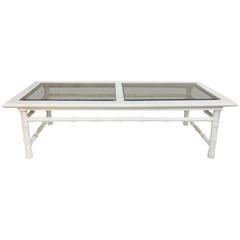 Hollywood Regency Faux Bamboo White Lacquered Coffee Table