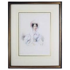 Antique English Watercolor of Mrs. Russell by G. Richmond, Dated 1834