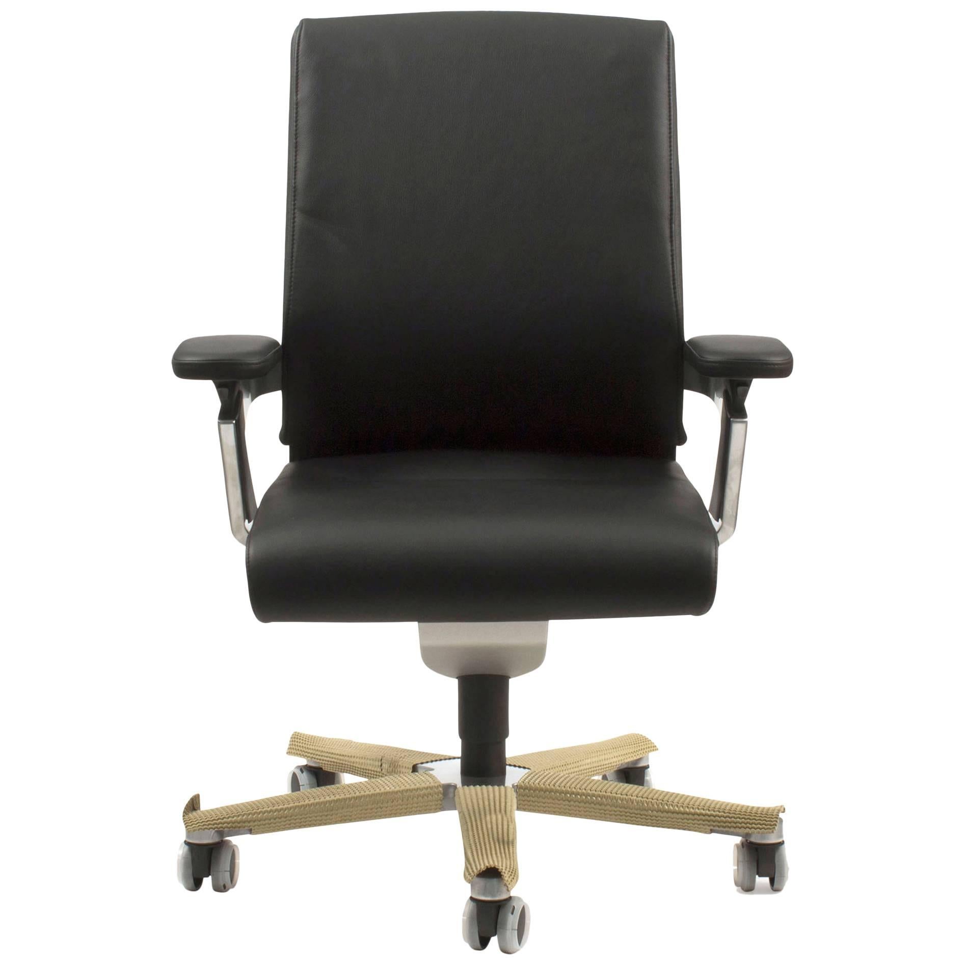 Black Leather on 174/71 Swivel Office Task Chair by Wiege for Wilkhahn, Germany For Sale