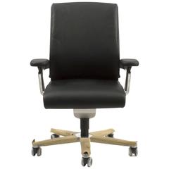 Black Leather on 174/71 Swivel Office Task Chair by Wiege for Wilkhahn, Germany