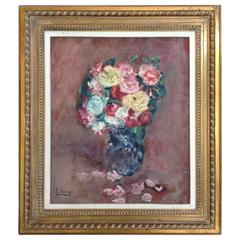 Vase of Flowers Oil by Emilie Charny, France