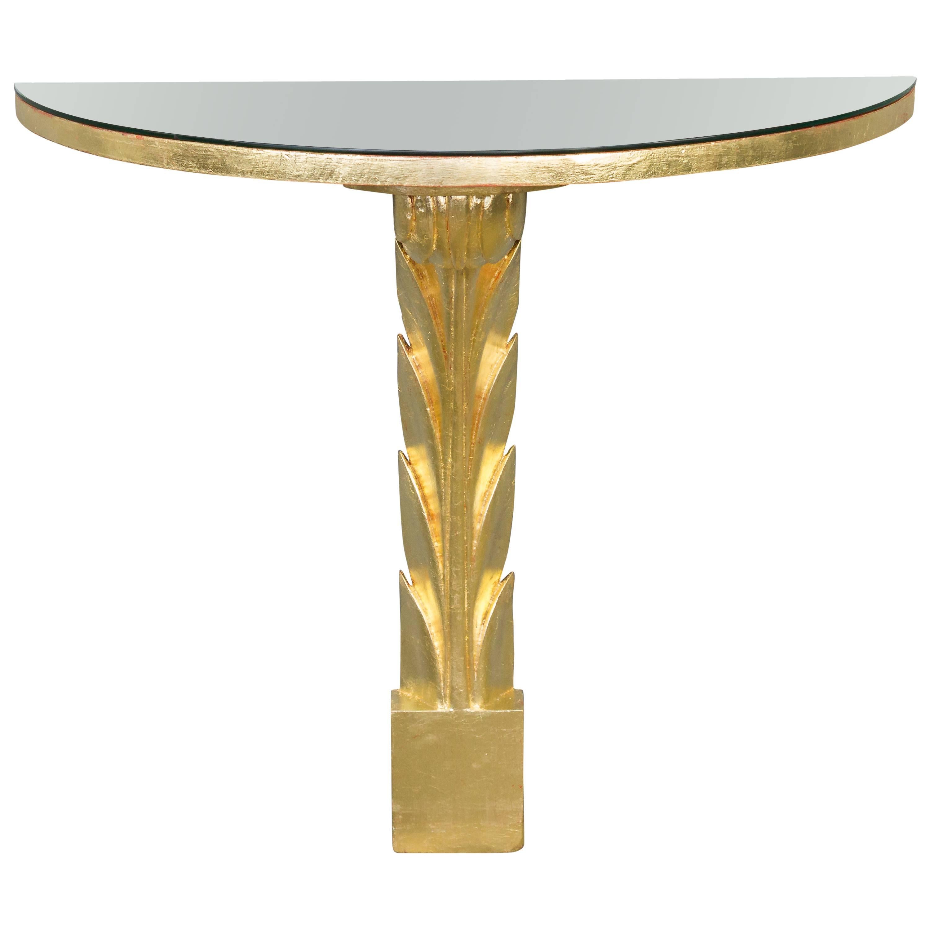 Giltwood Console Art Deco Style Console with Mirrored Top