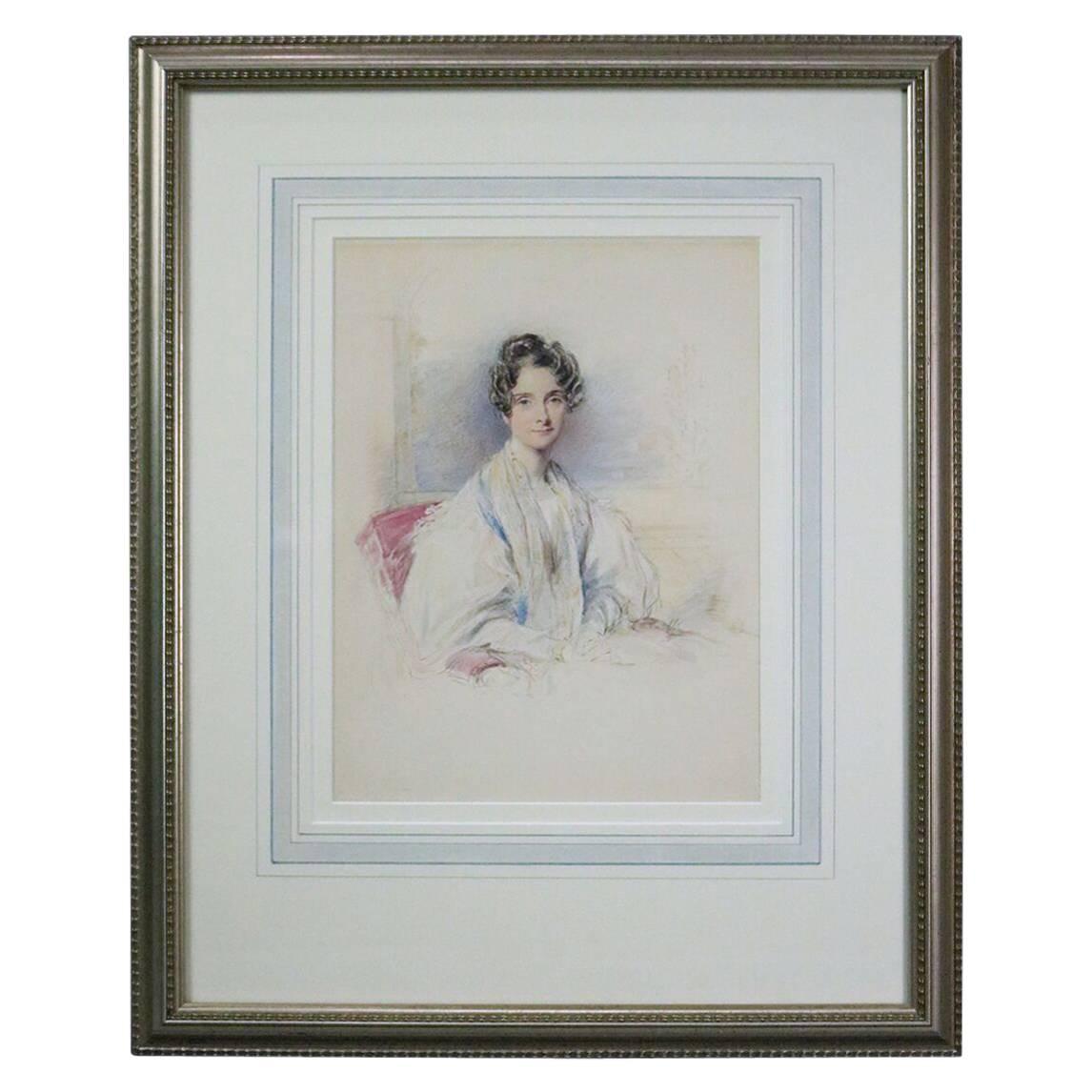 Antique English Watercolor of Mrs. Sandham by G. Richmond, Dated 1839