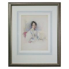 Antique English Watercolor of Mrs. Sandham by G. Richmond, Dated 1839