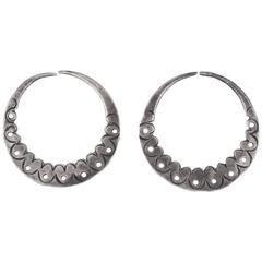 Early Pueblo Stamped Silver Hoop Earrings, circa 1890