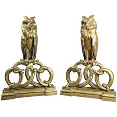 "Wisdom & Knowledge" Pair of Bronze Figural Sculptures, Owl and Serpents