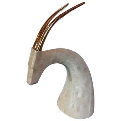 Tall Tessellated Marble Gazelle Head with Brass Horns by Maitland Smith