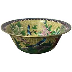 Antique Massive Chinese Cloisonné Bowl with Floral / Bird Pattern