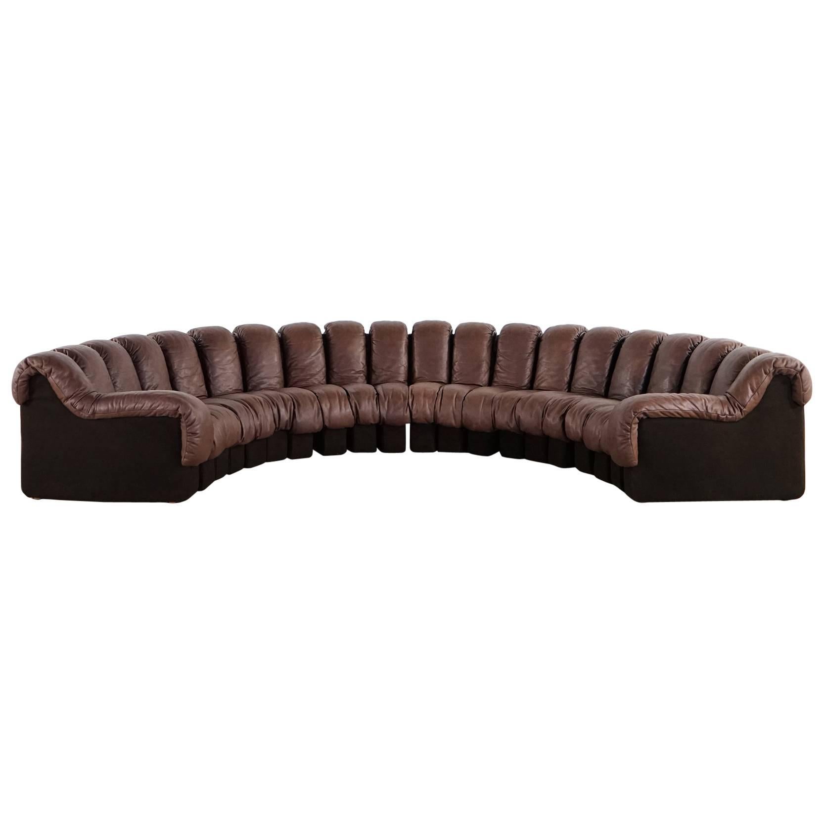 De Sede Ds 600 Sofa by Ueli Berger and Riva 1972, Chocolate Leather 20 Elements