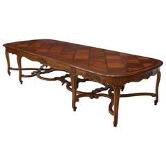 French Louis XV Style Walnut Parquetry Dining Table, 19th Century
