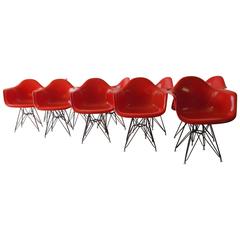 Set of Ten Red Charles Eames Herman Miller Vintage Fiberglass Chairs