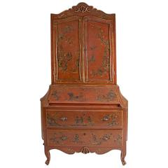 Italian Rococo Style Chinoiserie Secretary Bookcase Cabinet, 19th Century