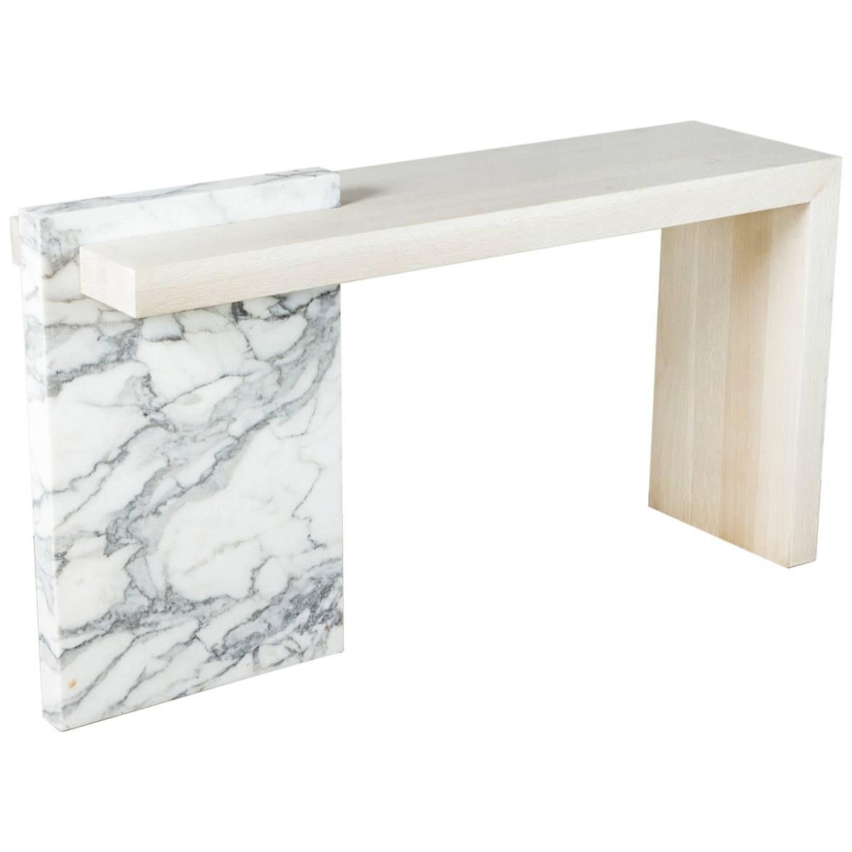 Paul Marra Marble and Bleached Oak Console For Sale