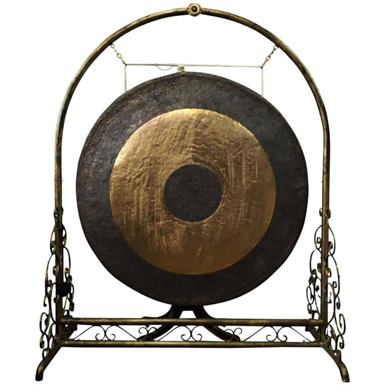 Monumental Bronze Gong on Scrolled Stand at 1stdibs