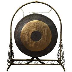 Monumental Bronze Gong on Scrolled Stand