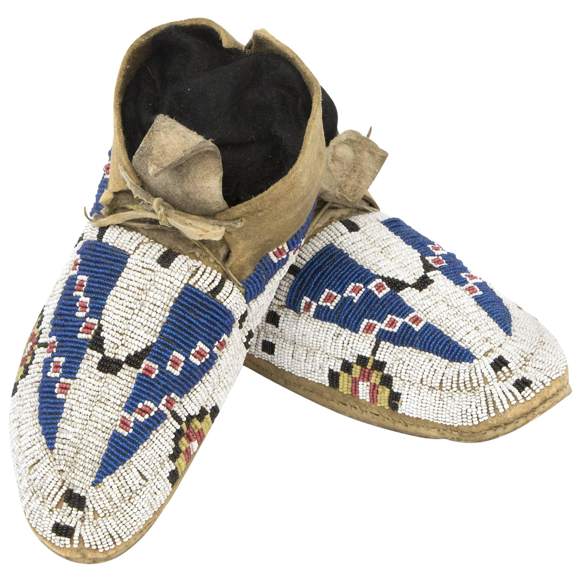 Antique Native American Beaded Child's Moccasins, Cheyenne, 19th Century