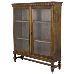 Antique Scottish Two-Door Oak Bookcase, Display Cabinet