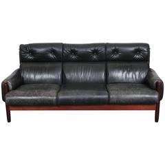 Mid-Century Swedish Black Leather Sofa
