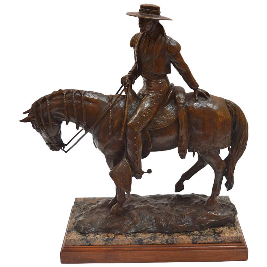 Patinated Equestrian Bronze Sculpture