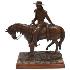 Patinated Equestrian Bronze Sculpture