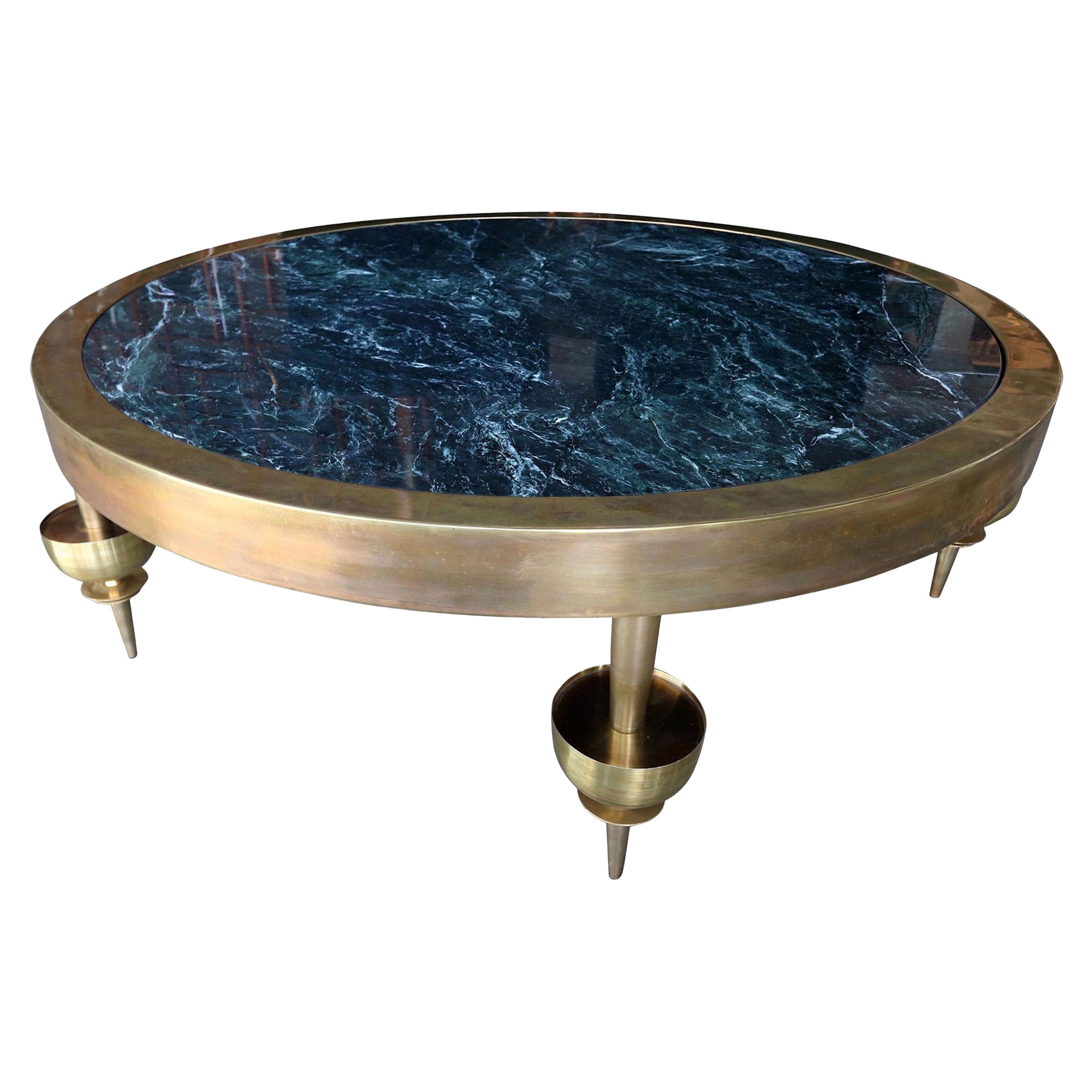Custom Brass and Marble Coffee Table in the Style of Gio Ponti by Adesso Imports For Sale