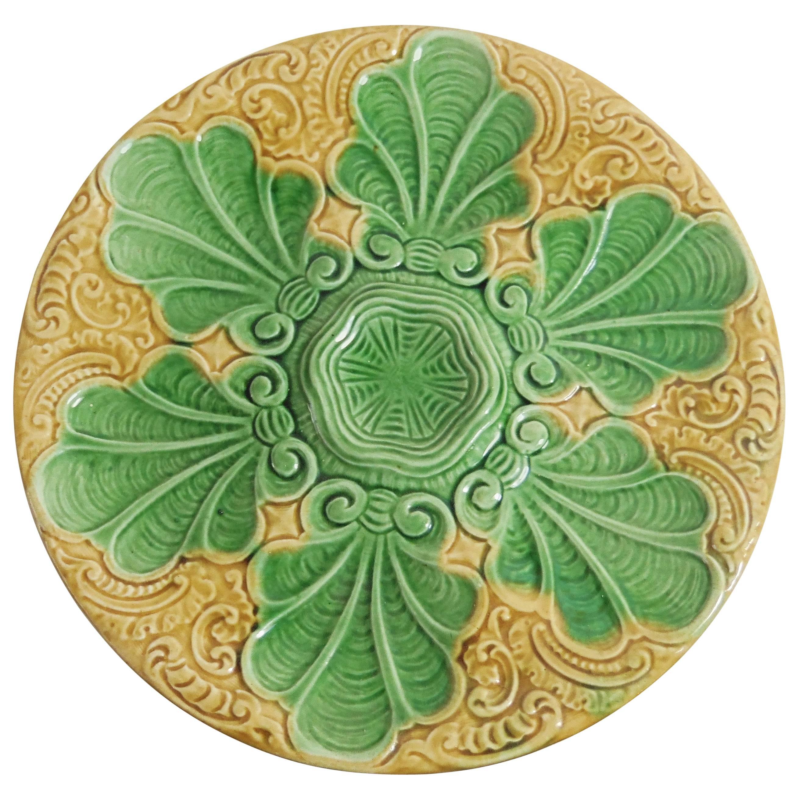 19th Yellow and Green Majolica Oyster Plate