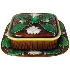 Antique 19th Majolica Water Lily Sardines Box William Brownfield