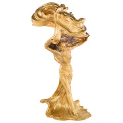 Lampe en bronze sculpturale "Loïe Fuller" Art Nouveau