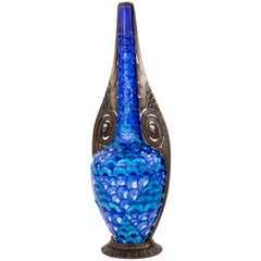 French Art Deco Enameled and Wrought Iron Decorated Vase by Camille Fauré