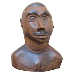 Folk Art Wood Bust of an African American Gentleman