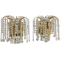 Pair of Palwa Crystal Glass Waterfall Sconces