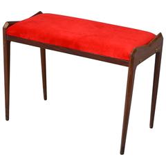 Beautiful Red Velvet Bench, Italy, circa 1960