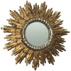 Beautiful Sunburst Gilded Wood Mirror Vintage, France