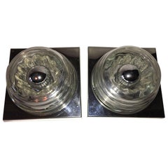 Pair of Mid-Century Kaiser Glass and Chrome Wall Lamps Sconces
