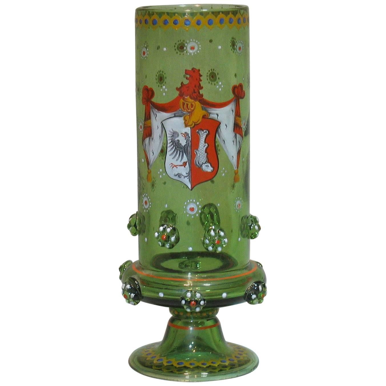 Bohemian Historismus Armorial Footed Beaker with Applied Prunts, circa 1880 For Sale